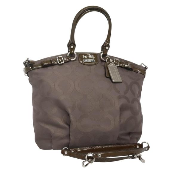 Coach Op Art Hand Bag Canvas 2way Gray Silver Auth bs28030 - Picture 1 of 16